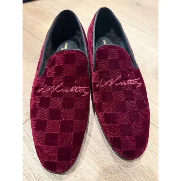 Men's Louis Vuitton Embroidered Damier Velvet Loafers